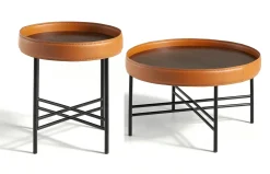 2 Mesas de centro redondas tapizadas en piel 2058-9 de Ángel Cerdá