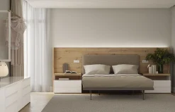 Dormitorio con cabecero de madera y tapizado Limit+Essential de Lagrama