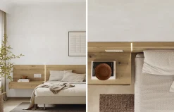 Dormitorio con cabecero de madera colgado Groove de Lagrama