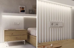 Dormitorio con cabezal tapizado de Lagrama