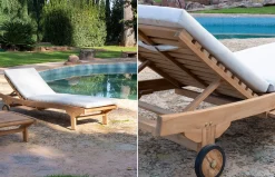 Tumbona de exterior Eco en madera de teca natural de Arkimueble